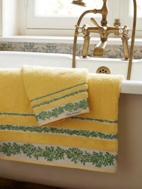 Vintage Yves Delorme Towel Set 1990s French Luxury Yellow Terry Cloth
